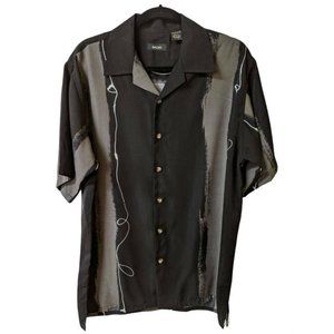 Gachu Mens Button Front Hawaiian Casual Shirt Black Gray Abstract Short Sleeve M